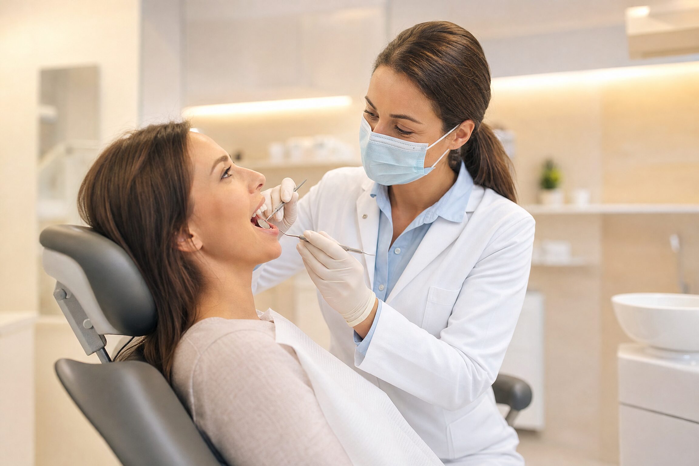 Dentist at Centerville Dental Center placing a tooth-colored composite filling for a patient