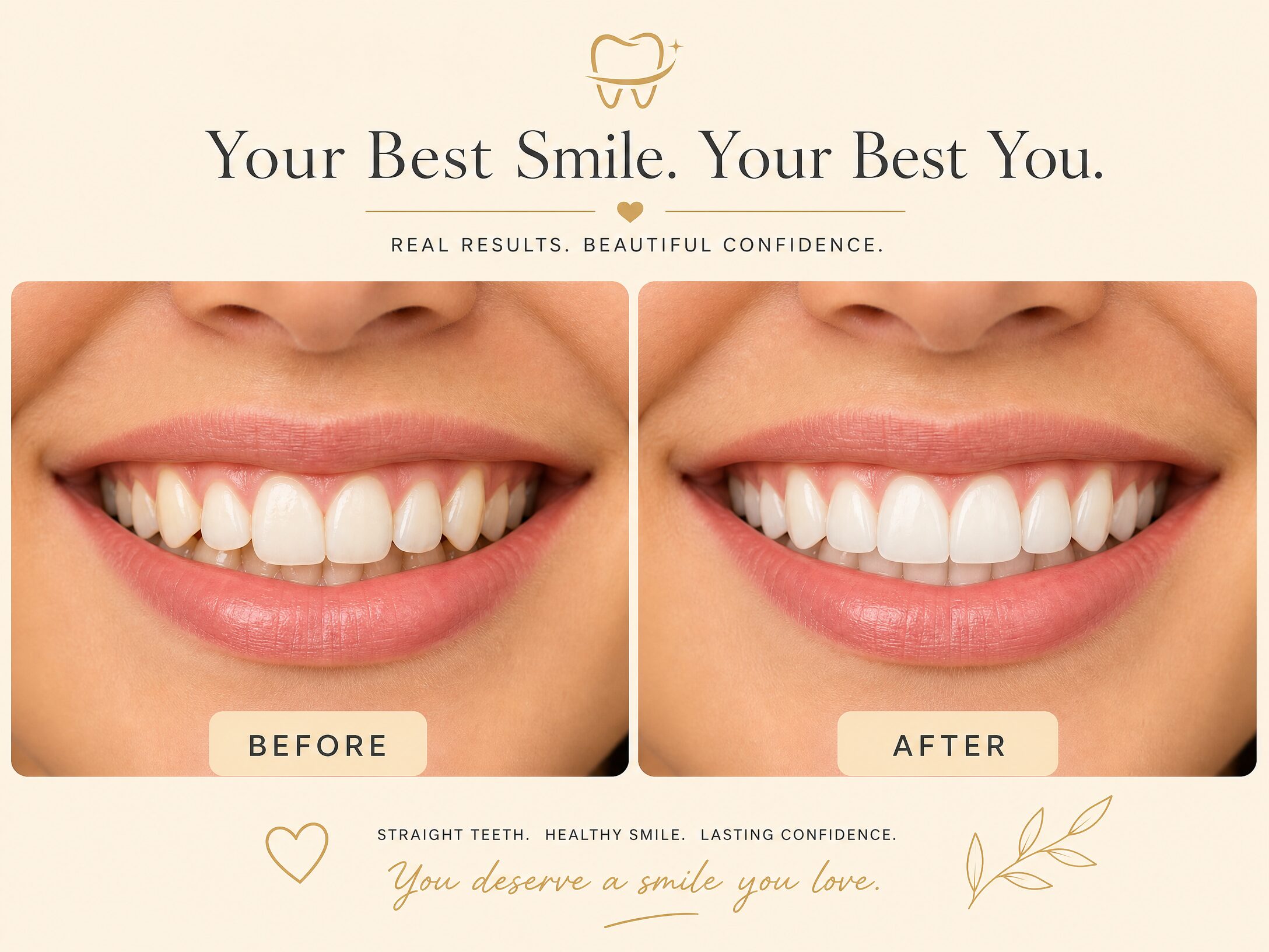 Before and after Invisalign crowding correction at Centerville Dental Center