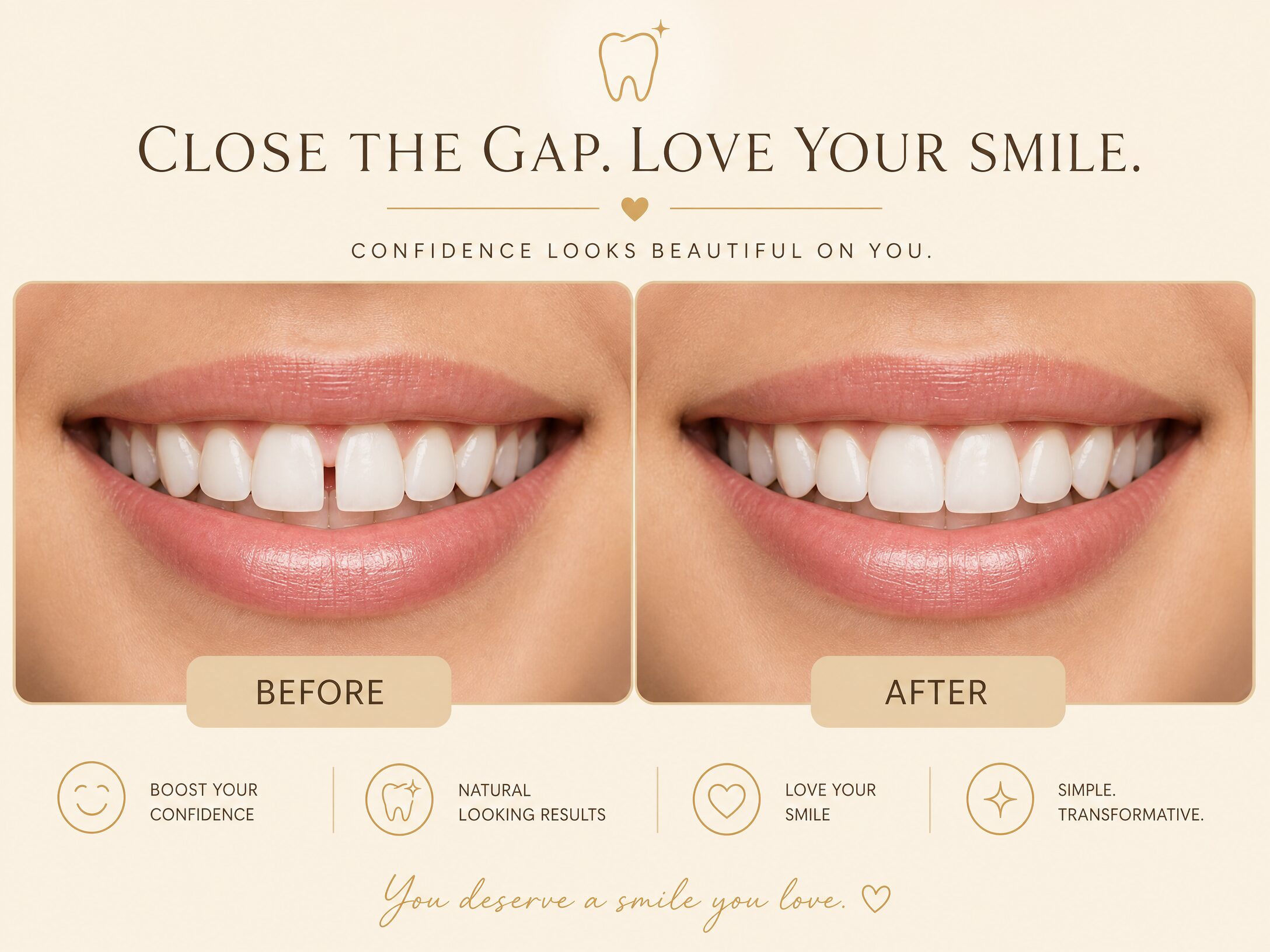 Before and after Invisalign gap closure at Centerville Dental Center