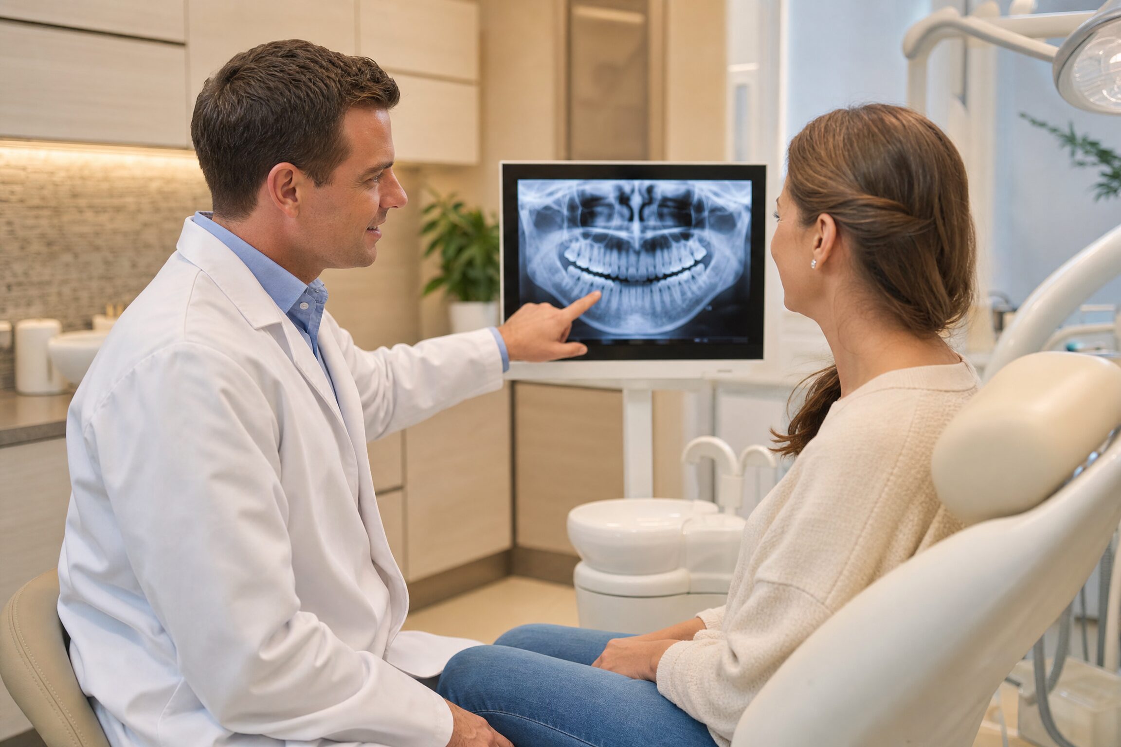 Dentist at Centerville Dental Center explaining root canal therapy to a patient