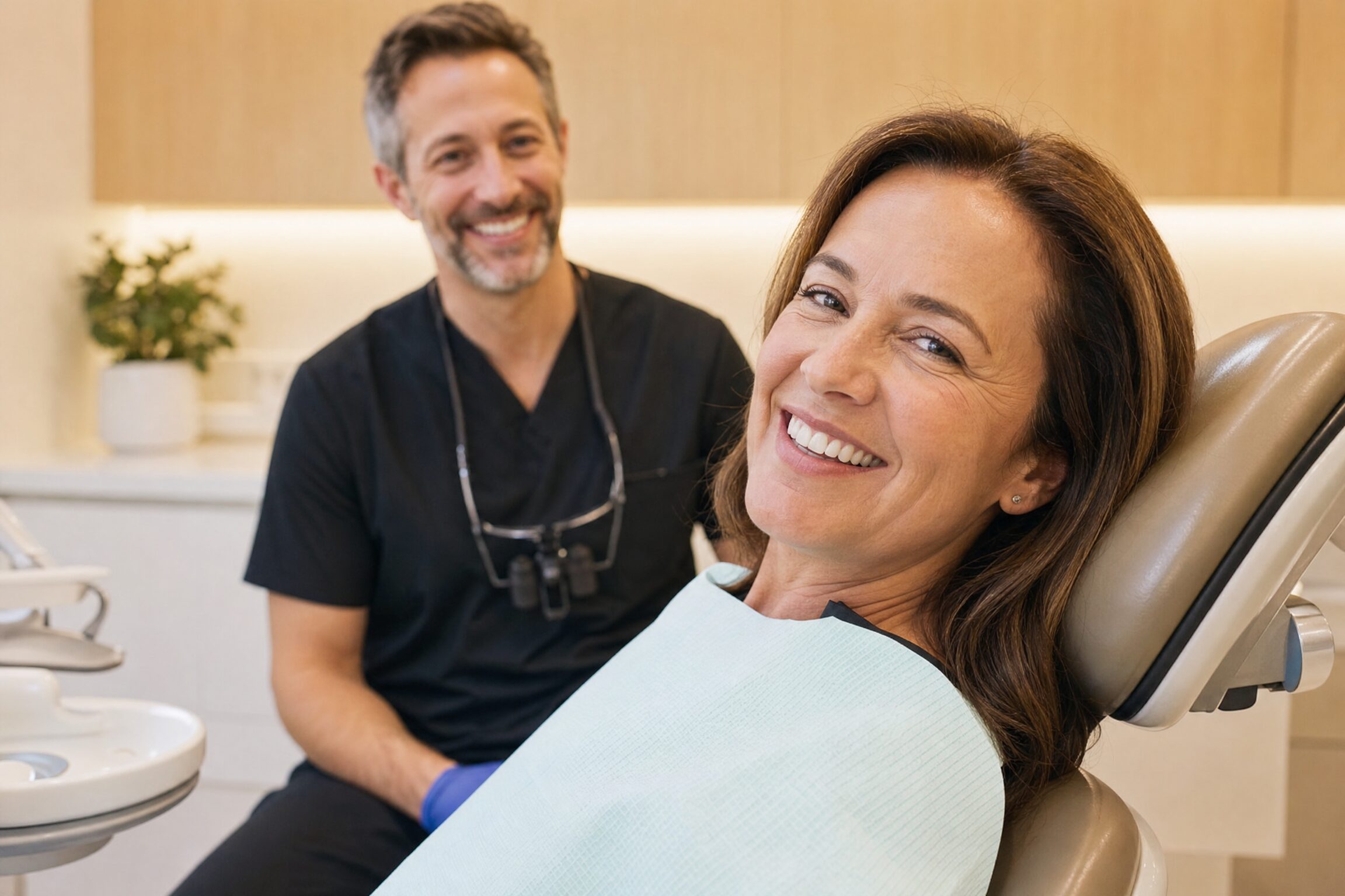 A smiling patient relieved of tooth pain after a successful root canal treatment