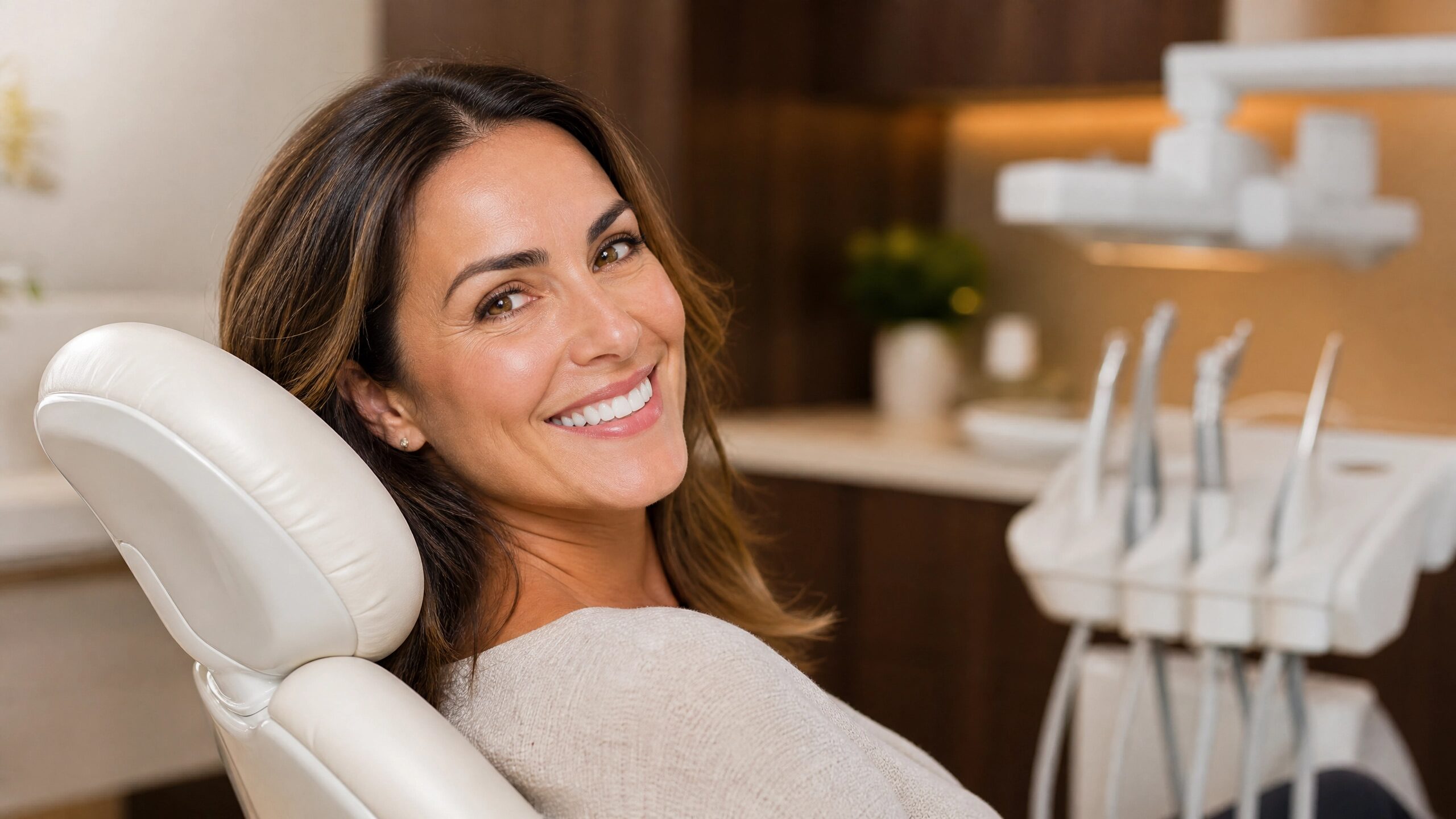 Patient with beautiful restored smile at Centerville Dental Center
